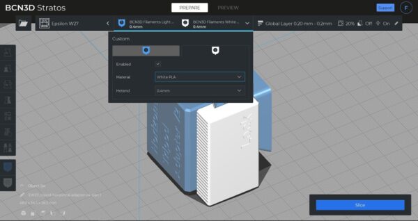 BCN3D Stratos Zintegrowane profile drukowania